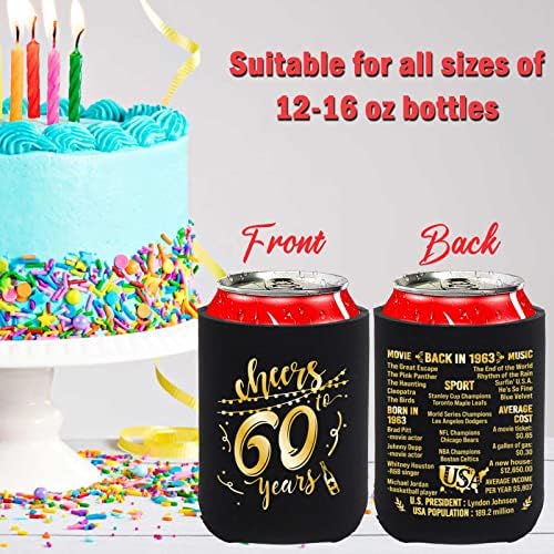 Украса на 60-ия рожден ден за мъже И Жени Happy Sixty Birthday Party Decor Доставки 1963 Реколта - 60-Годишна парти по случай рожден Ден, Ръкави-охладители за напитки (12 опаковки), в черн