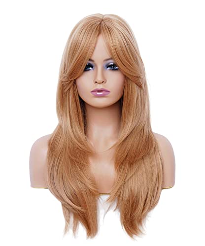 Rugelyss Дълги Къдрави Перуки Клубничной Блондинка за Жени, Многослоен Перука, изработени От Синтетична Коса