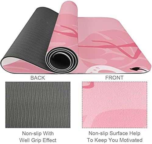 много дебело килимче за йога 6 мм, розов принт с изображение, фламинго, Екологично Чисти Постелки за упражнения