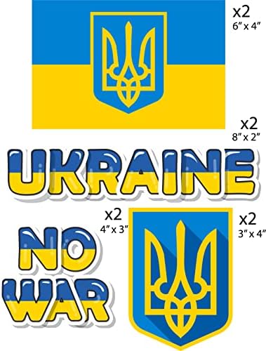 Винилови стикери с Флага на Украйна Комплект от 8 - Стикери Украйна без война - Стикер за лаптоп на стопанските