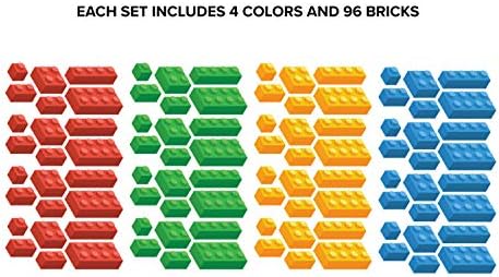 Тъканни стикери за стена от мини-строителни блокове Bricks, Определени от 98 блокове 4 цвята - Сменяеми, за