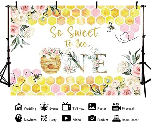 AIBIIN 7x5ft Пчелният Тема 1-ия Рожден Ден на Фон за Момичета Цветни Пчелни Пити Пастелно Цветен Фон за Снимки