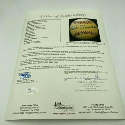 Ели Рейнолдс Подписа Сингъл на Американската лига бейзбол JSA COA Ню Йорк Янкис - Бейзболни топки с автографи