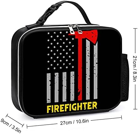 FunnyStar Пожарникар Брадва Тънка Линия Флаг на САЩ Здрава Кожена Обяд-Бокс Контейнер За Храна Чанта-Тоут със