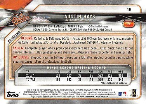 2018 Бейзболна картичка Bowman 46 Austin Hays RC Начинаещ Baltimore Orioles