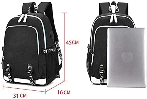 Vinca Талисман Аниме Genshin Impact Cosplay с USB порт за зареждане, училищна чанта с принтом, студентски чанта, раница за лаптоп, унисекс (black4)