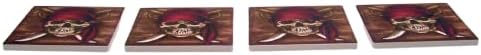 Комплект Пиратски каботажните с Дървен държач за каботажните, Морски Декор, Комплект от 4 подложки, въз основа на 4,25 инча