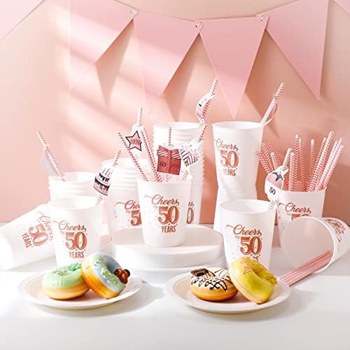 32 Опаковката Бели, Розови Чашки за партито за 50-ия рожден ден, Поздрави с 50-Годишнината, Украса за стадиона