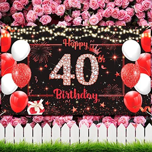 Червен Банер с 40-ти Рожден Ден, Бижута за Жени, Мъже, Голям Червен Лъскав Черен Фон с 40-ти Рожден Ден, Банер за рождения Ден на 40 Години, Снимка Фон, за да проверите за Ю