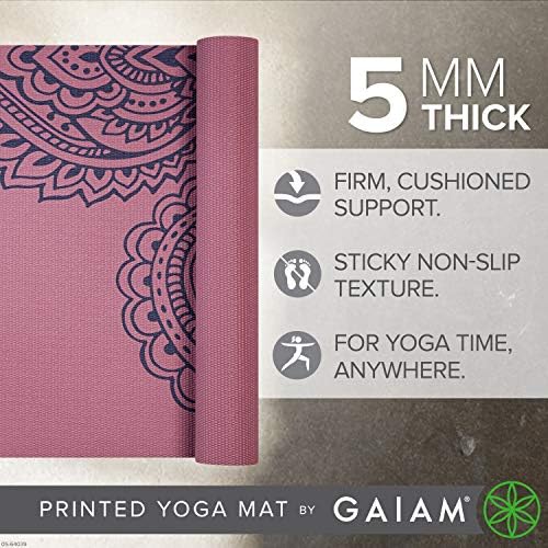 Gaiam Yoga Mat - Нескользящий подложка за упражнения и фитнес премиум-клас с дебелина 5 мм с принтом за всички