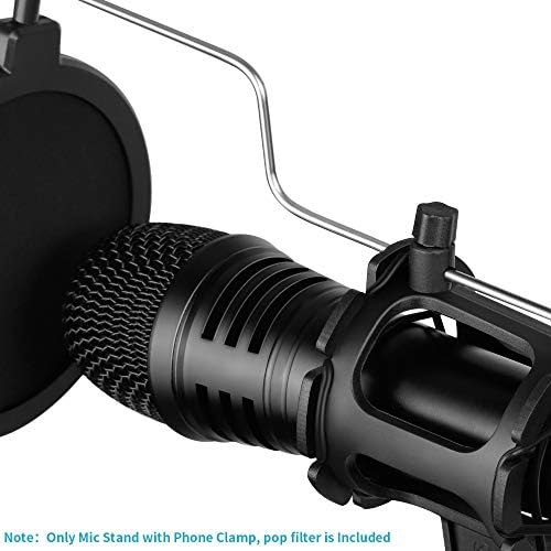 Recordio GAZ-103 Регулируема Поставка за микрофон За запис, Ножничный Скоба + Поп-филтър за микрофон + Противоударная рамка + Държач за мобилен телефон, черен, GSZ-130