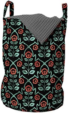 Чанта за дрехи Ambesonne с цветя модел във формата на цветя и листа, Фолклорен Украшение, Кошница за дрехи с