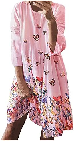Макси рокля NOKMOPO за Жените, Ежедневно Удобна Рокля с кръгло деколте и дълги ръкави и принтом Листа