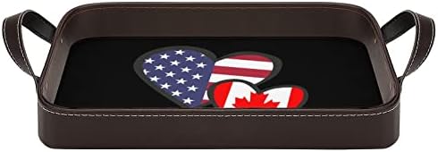 Сърцето на Американския Флаг на Канада Кожена Декоративен Поднос Персонализирани Сервировочный Тава Органайзер