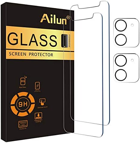 Ailun 2 опаковки със защитно фолио за екран, който е съвместим с iPhone 11 [6,1 инча] + 2 опаковки със защитно фолио за обектива на камерата, фолио, изработени от закалено стъкл