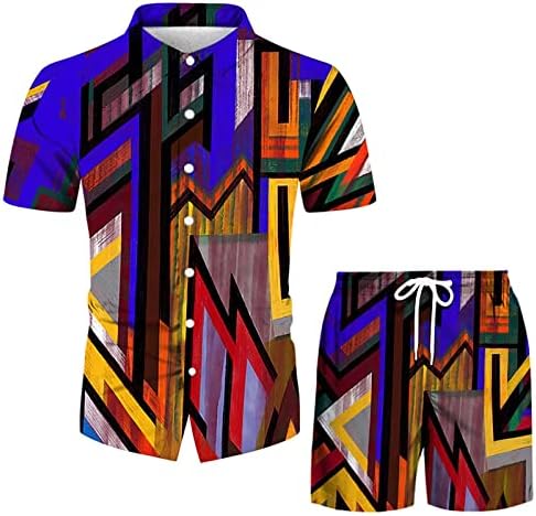 4ZHUZI/ Мъжки Забавен Плажен Комплект Тениски, Ежедневни Ризи с копчета, Блузи с къси ръкави и къси Панталони,