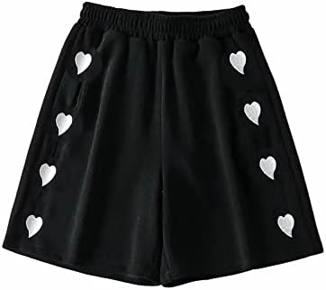 QTOCIO Шорти Дамски къси Панталони С Бродерия във формата на Сърце Леки Ежедневни Провиснал Модни Къси Панталони