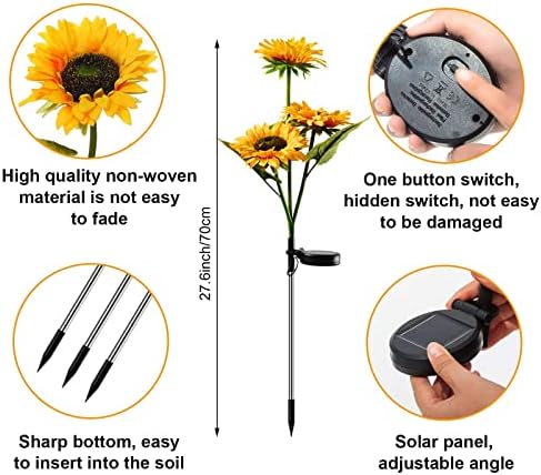 TIMGHKS Sunflower Solar Светлини - Външни слънчеви градински осветителни тела, IP65, водоустойчив, с 3 лампи