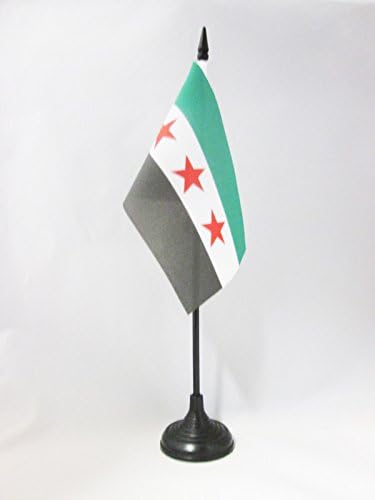 ФЛАГ на АЗЕРБАЙДЖАН, Тенис на Флаг Сирия, 4 x 6 - Сирийски Тенис на Флаг 15 x 10 см - Черна Пластмасова Пръчка