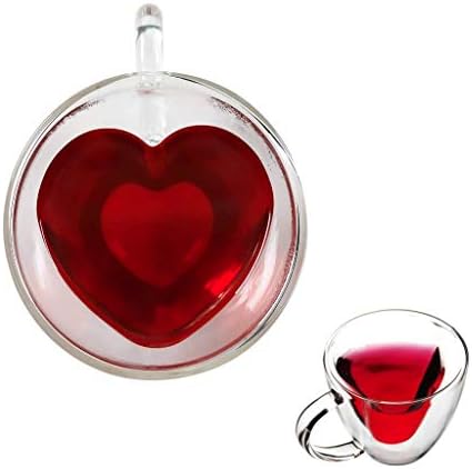 Чаша за чай във формата на сърце С Двойни стени, Изолирано Прозрачна Стъклена Чаша за чай и кафе (220 мл прозрачен)