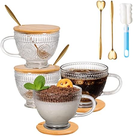 Чаши за кафе megarte от Винтажного стъкло - 14 Грама, Стъклени Чаши с релефна, Бамбукови Корици и Златни Лъжици,