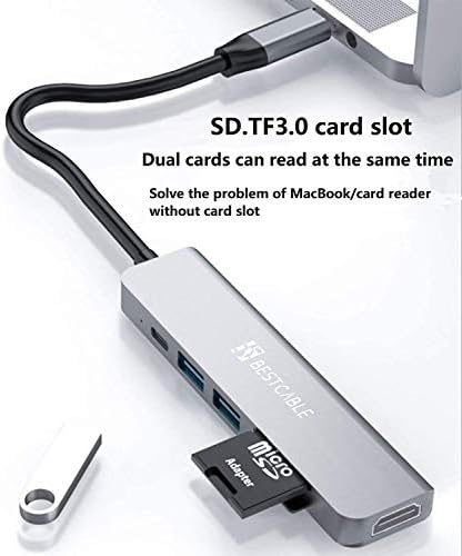 Най-добрият Кабелен многопортовый USB адаптер CHub - преносим 6 в 1 с пускането на 4K, HDMI, 2 порта USB 3.0,