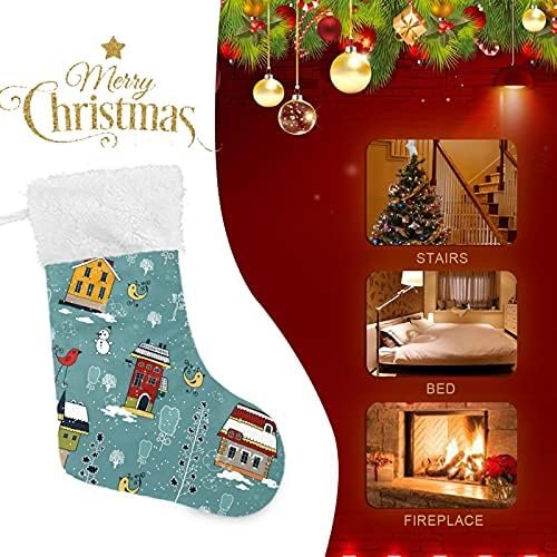 Коледни Чорапи с Снеговиком, Големи Коледни Чорапи за Коледното Трапезария, Елха, Висящи Чорапи за Камината