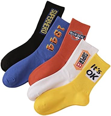 Мъжки чорапи WDIRARA от 5 двойки С Писмото Графичен принтом, Ежедневни Спортни Чорапи за бягане