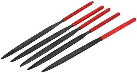 X-DREE 5 бр. Комплект напильников с плоска, посочи дръжка от Червена пластмаса с покритие, комплект инструменти, с дължина 160 мм (5 пластични форми, плоски стъпала, фиджа?