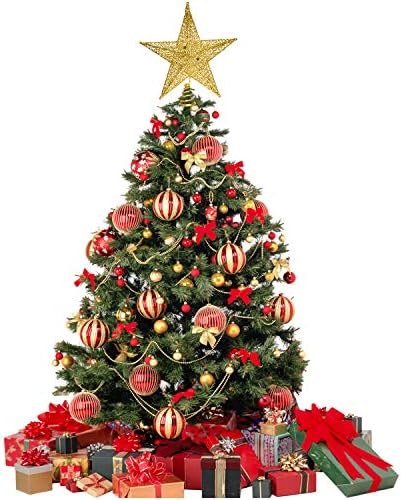 Artiflr 10 Инча Коледно Дърво Звезда Topper, Златна Коледна Елха Topper Звезда Коледна Украса Блестяща Звезда