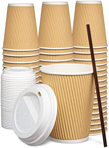 Удобна опаковка [50 комплекти - 12 грама.] Изолирани чаши горещо кафе от гофрирана хартия С Капак