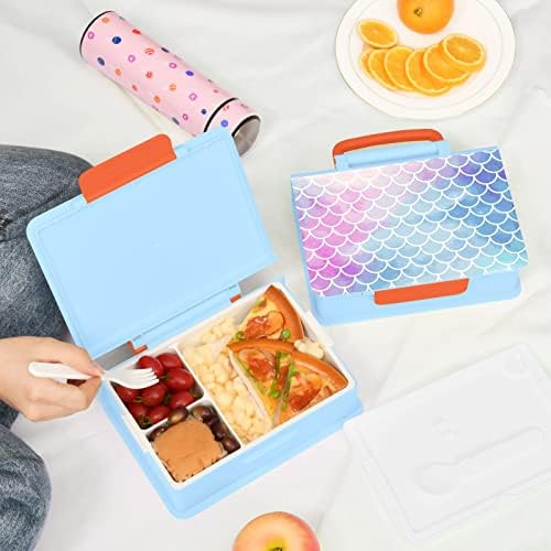 ALAZA Розово-Синята Геометрична кутия за обяд Bento под формата на Люспи Русалка, не съдържа BPA, Херметични