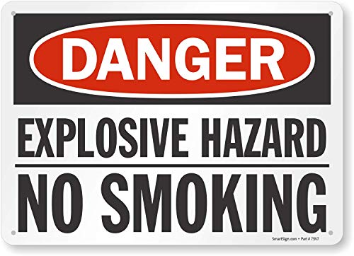 Алуминиев знак за сигурност SmartSign OSHA, надпис Опасност: Пушенето във взривоопасни зони за непушачи, височина