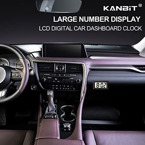 KANBIT Малки цифров часовник на арматурното табло на автомобила, захранван с батерии, голям ясен LCD дисплей