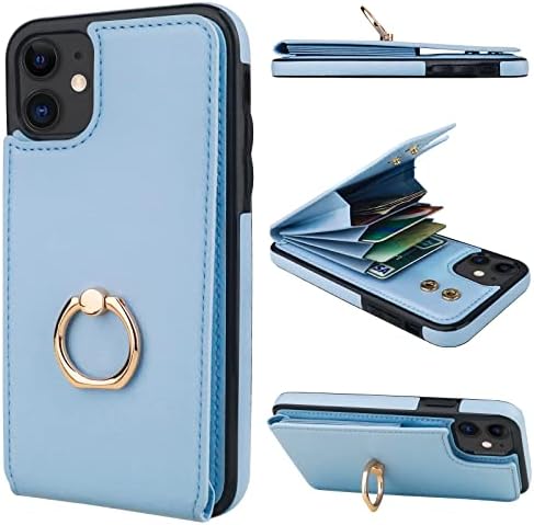 Folosu е Съвместим с калъф за iPhone 11 Чантата с държач за карти, Въртящи се на 360 ° стойка за пръстен на