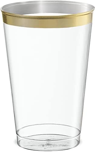 За еднократна употреба 12-унционные Кристално Чисти Пластмасови чаши PLASTICPRO със Златен ръб на партита и
