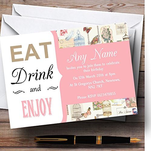 Пощенска картичка Zoo Pink Eat Drink Реколта Птичья Клетка Персонални Покани На Парти по случай рождения Ден