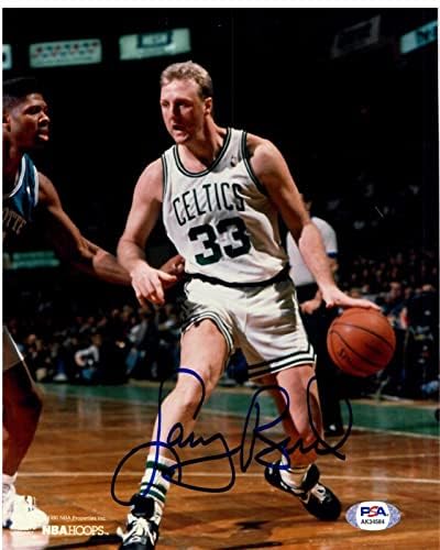 Снимка на Лари Берда с автограф 8x10 Psa Dna Ak34584 Бостън Селтикс Hof - Снимки на НБА с автограф
