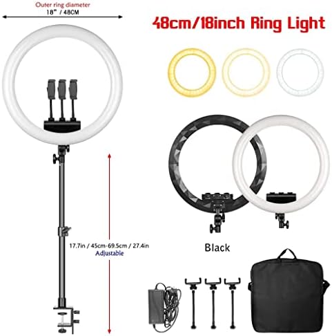 ZLXDP 18-инчовата тънка пръстеновидна led лампа за самостоятелно снимане на видео със скоба за телефон-статив,