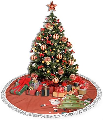 червена Пола за Коледно 48 инча Снежен Дядо Коледа С Ресни Коледа за Вечерни Празнични Украси