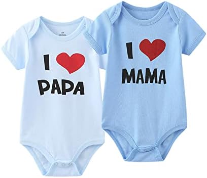MAMIMAKA Унисекс-Детска Однотонная облекло от 2 комплекти за новородени Близнаци Аз обичам татко, аз обичам