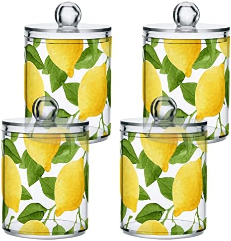 YYZZH Акварел на Лимоновия Плод на Зелени Листа на Клонка Ботаническата 4 Опаковки Притежателя Qtip Диспенсер