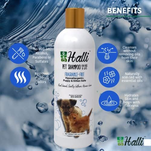 Натурален хипоалергичен шампоан за кучета HALLI - 16 унции Нежна формула за чувствителна кожа и алергични хора