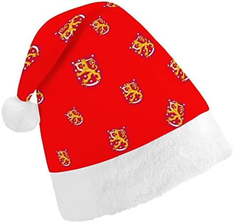 Герб Финландия, Забавна Коледна Шапка, Шапки на Дядо Коледа, Къси Плюшени Шапки с Бели Ръкавели за Коледното