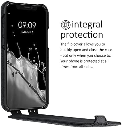 флип калъф kalibri, Съвместим с Apple iPhone 12 / iPhone 12 Pro - изключително тънък Кожен Защитен калъф за