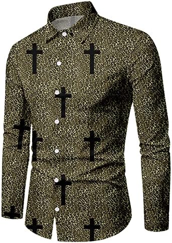 Мъжки ризи за Хелоуин ZDDO, Дизайнерска Риза с Дълъг ръкав и 3D Цифров Модел на Кръста на Исус Копчета и Отложным