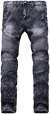 Andongnywell/ мъжки байкерские тесни ластични издържат дънки в сгъвката със средна талия от байкерском стил,