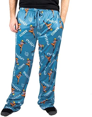 Bioworld Наруто Ураганни Аниме Рисунка Мъжки Сини Пижамные Панталони За Сън с Принтом По цялото Тяло