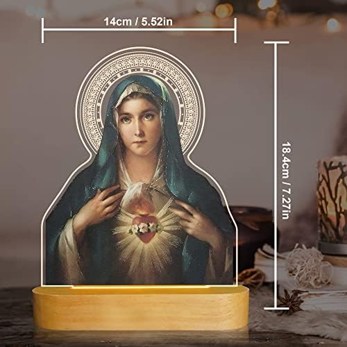 Лампа Hinittey Virgin Mary, Непорочното Сърце на Мария, Католическата Подаръци, 3D лека нощ с Топла Жълта светлина