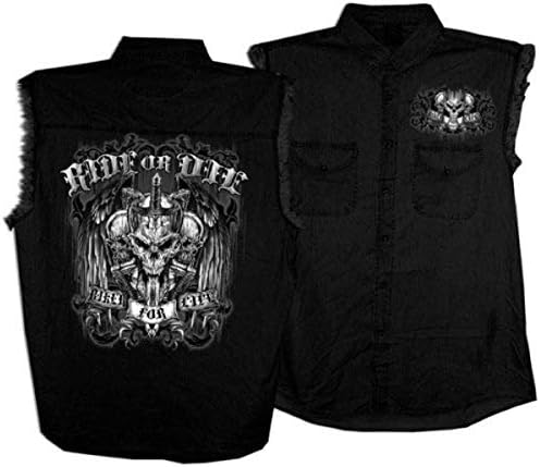 Топла Кожена Черна Деним Риза Без ръкави с Черепа Ride or Die Skull